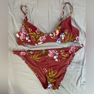 Tori Praver Burgundy Floral Underwire Bikini